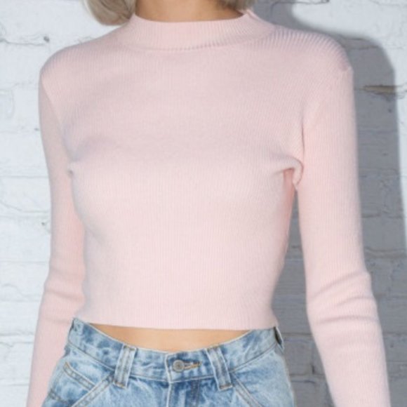 Brandy Melville Sweaters - Brandy Melville Pink Mock Neck Ribbed Sweater